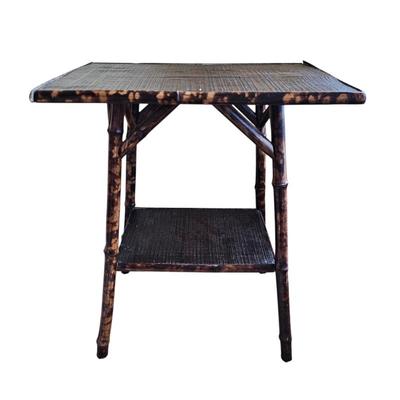 Vintage Bamboo Rattan Side Table w/ Lower Shelf – Boho Coastal Farmhouse Accent Table