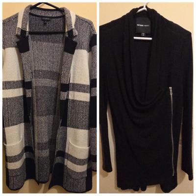 Talbots Women's Size M Plaid Sweater Coat & Fifteen Twenty Size M Draped Cowl Neck Asymmetric Zipper Top
