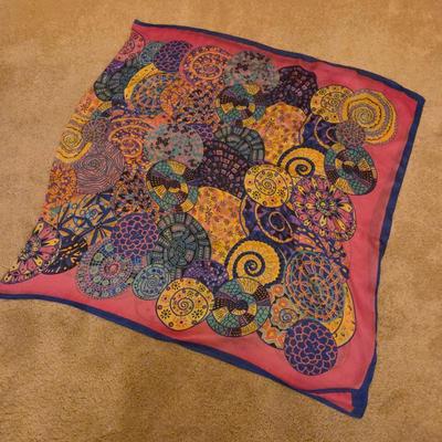 Hermes Paris Multicolor Abstract Silk Scarf – Blue Border – Artistic Mosaic Pattern