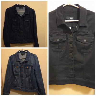 Lot of 3 Women’s Size Large Denim Jackets – Blue & Black Wash – KUT & Talbots Classic Jean Jackets – Wardrobe Staples