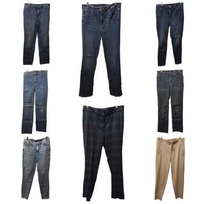 Lot of 8 Women’s Size 10 Pants & Jeans – Joggers, Plaid Pants, Blue Denim – Talbots and Not Your Daughters Jeans