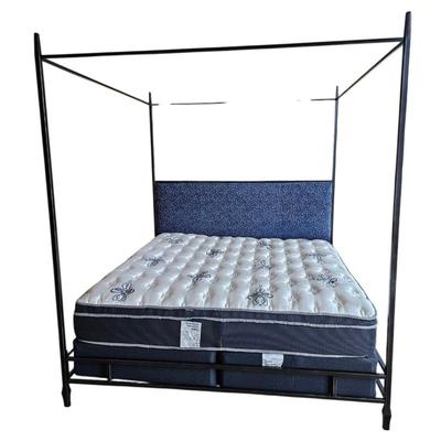 Lot #221- Modern Black Metal Canopy Bed Frame – Minimalist Four-Poster Bed, Contemporary Bedroom Furniture