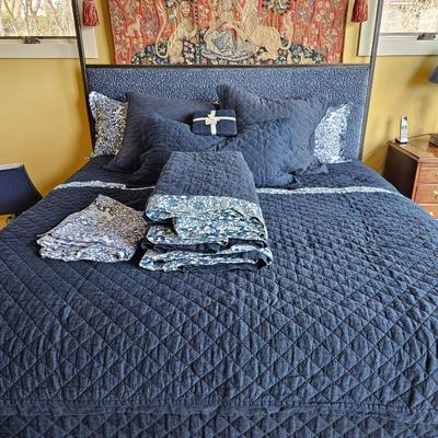 Lot #220- King Size Pottery Barn and Ralph Lauren Navy and Blue/White Floral Bedding Lot