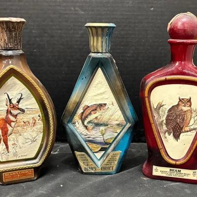 3 Decorative Jim Beam Decanters (11” Tall) Featuring The Artwork Of James Lockhart