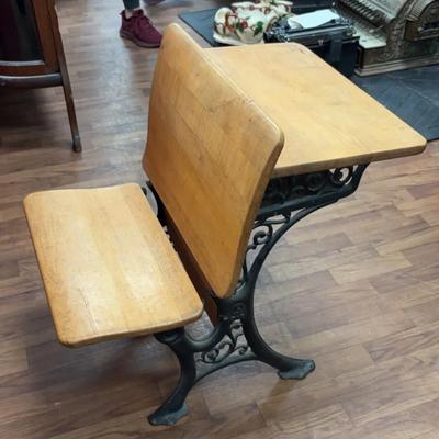 One Antique School Desk W/ Folding Chair