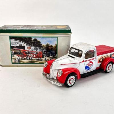 Lot #115 Retro Pepsi-Cola Diecast 1940 Ford Truck Model & Coca-Cola Collectible Tin – Americana Display Set
