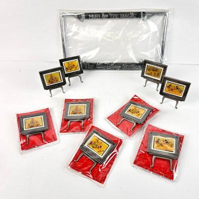 Lot #104 Disney Coca-Cola Mickey 75th Anniversary Mini Easel Frames – 1989 Christmas Card Art & Disney License Plate Holder