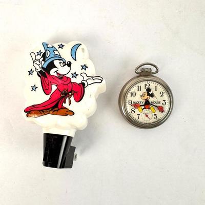 Lot #106 Vintage Bradley Mickey Mouse Pocket Watch (non working) & Nightlight (works)
