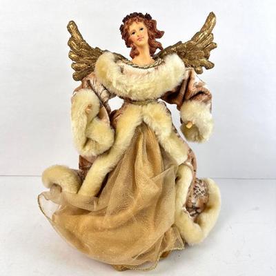 Lot #136 Christmas Angel with Gold Wings & Fur-Trimmed Gown – Holiday Figurine / Tree Topper