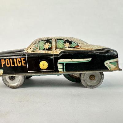 Lot #108 Vintage MT Japan Tin Police Car 1620 – Tin Litho Toy Vehicle – Press-Down Action – 1950s - Works!
