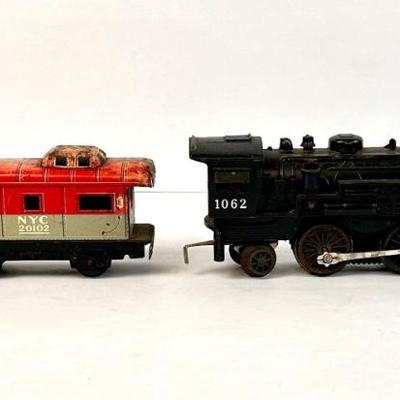 Lot #109 Lionel 1062 Steam Locomotive & Marx NYC 20102 Tin Caboose – Vintage 1950s Train Cars
