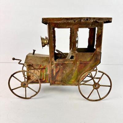 Lot #111 Vintage Metal Car Art with Wind-Up Music Box – Copper/Brass Torch Cut – Works!
