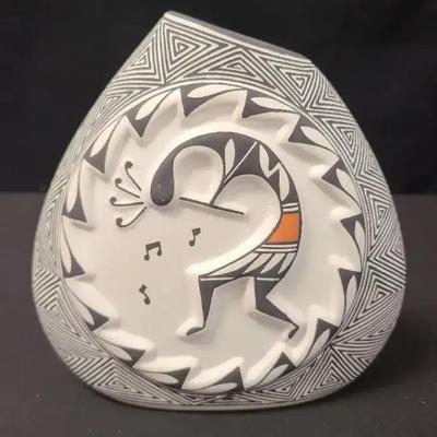 Kokopelli Pueblo Pottery - Handpainted, Acoma Vase Signed By Patricio N 