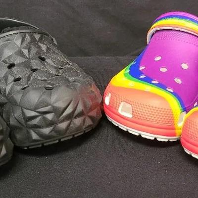 Bold Black & Radiant Rainbow Crocs Duo: Men Size 7 Women Size 9