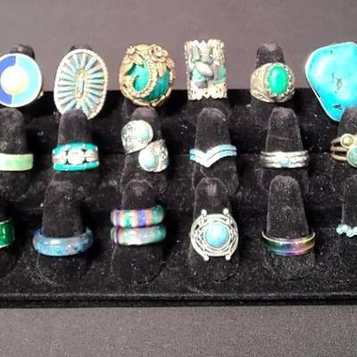 Teal Color Palette Costume Jewelry Rings 