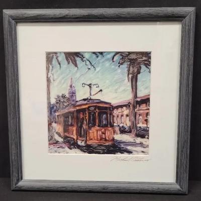 Stylish Streetcar Rendering - Signed Artpiece, Matted & Framed