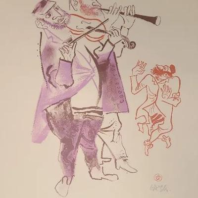 Jewish Shtetl Klezmer Musicians Judaica Lithograph 22/120