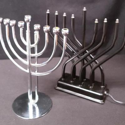 Modernist Menorah Duet - One Traditional Candle Holder And One Electric