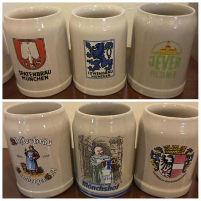 Lot of 6 Vintage German Brewery Steins – Spaten, Löwenbräu, Jever, Garmisch, Klosterbrau, Monchshof