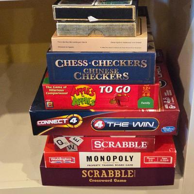 Large Board Game Lot – Scrabble, Monopoly, Chess/Checkers, Apples to Apples, Connect 4, Cards