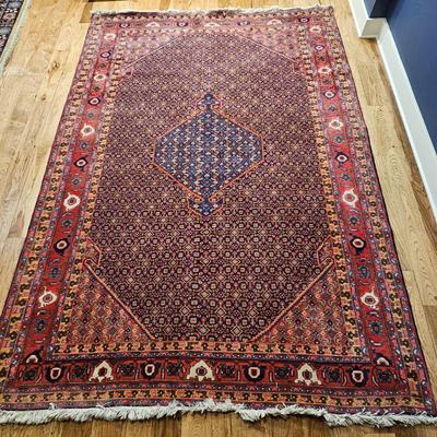Lot #165 - Vintage Persian Handmade Rug • Red Geometric Heriz Medallion • Wool Oriental Carpet