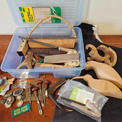 Lot #100 - Woodworking Mystery Lot with Woodworking Tools, Sanding Tools & Paper, an Apron, and More! 