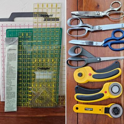 Lot #93 - Quilting Ruler & Cutting Tool Lot – Omnigrid Rulers, Cutting Mats, Fabric Shears, Rotary Cutters