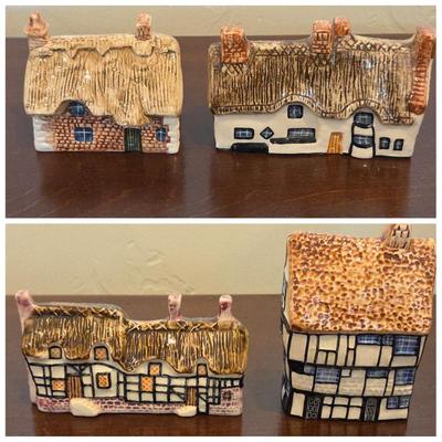 Set of 4 John Putnam's Heritage Houses Ceramic Cottages – Hampshire Thatched Cottage, Cruck Cottages Leicestershire, Anne...