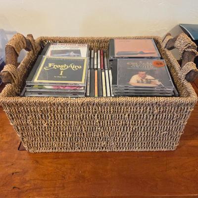 Lot of Music CDs – Mixed Artists & Genres + Woven Storage Basket