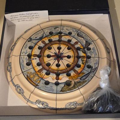 Wallace Craft Maritime Solitaire Game – Nautical Compass Theme Puzzle w/ Marbles Boxed
