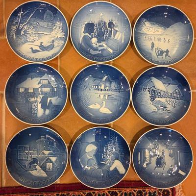 Lot of 9 Royal Copenhagen Christmas Plates 1970–1979 – Blue & White Porcelain Denmark