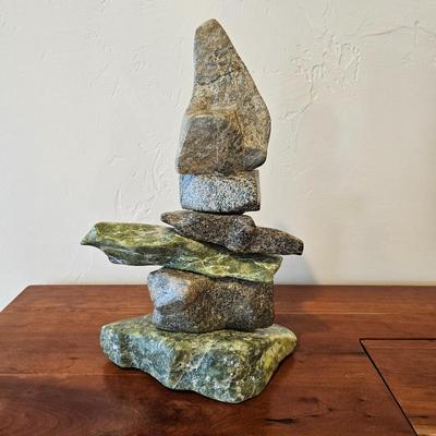 Lot #104 - Hand-Carved Stone Inukshuk Sculpture – Inuit Style Balancing Rock Art