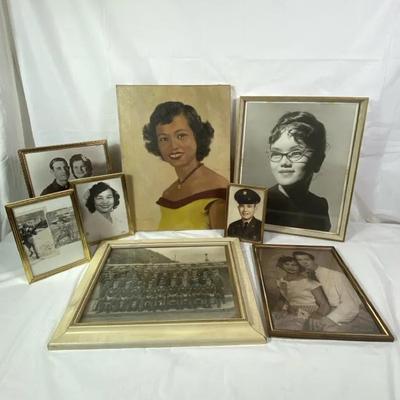 Vintage Framed Photo Lot – Mixed Portraits & Military/Family Photographs 
