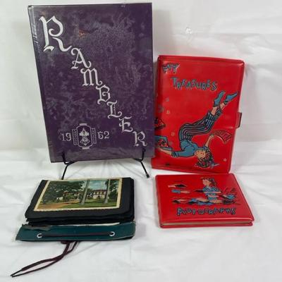 Vintage Scrapbook & Memory Book Lot – 1952 “Rambler” Annual/Yearbook, Autograph Books & Photo Album
