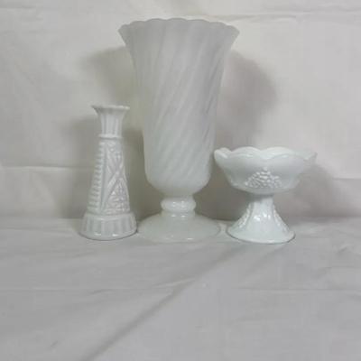 3-Piece Milk Glass Vase & Pedestal Compote Set