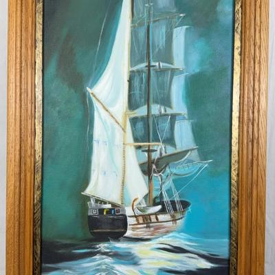 Framed Nautical Seascape Painting – Signed Original by Local Artist J. Holt