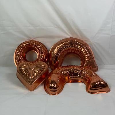 Copper-Tone Baking Molds Lot (Heart, Ring & Fish Shapes)