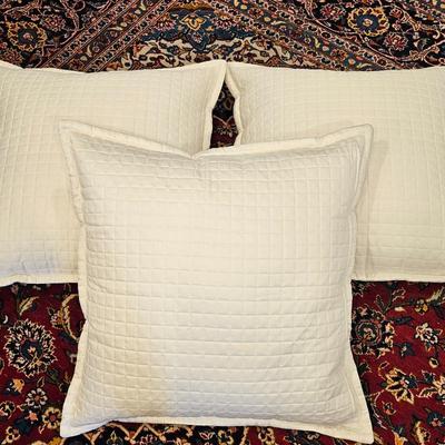 Lot #97 - Set of 3 White Quilted Euro Pillow Shams – 26” – Square Grid Stitching