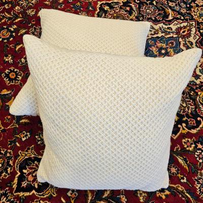 Lot #113 - Set of 2 Cream Textured Sweater Throw Pillows • Soft Woven Pattern • Neutral Decor