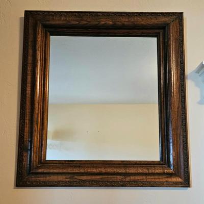 Lot #109 - Large Dark Wood Double Framed Wall Mirror • Ornate Carved Detail • Traditional Style