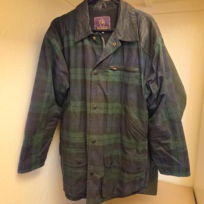  P.G. Field Men's Medium Waxed Cotton Jacket • Tartan Plaid Outdoor Coat • Barn Field Riding Style
