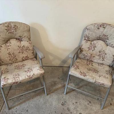 Pair of Vintage Metal Patio Chairs with Floral Cushions
