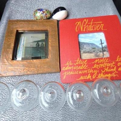 Mixed Decor Lot – Framed Art, Copper Hammered Frame, Inspirational “Whatever…” Frame, Candle holders