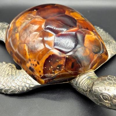 Maitland-Smith Brass & Faux Tortoiseshell Sea Turtle Sculpture – Decorative Coastal Figurine