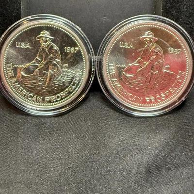 Lot: (2) 1987 Engelhard 1oz Silver Rounds The American Prospector