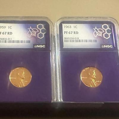 Lot: (2) NGC PF 67RD 1959 & 1963 Lincoln Penny .01c