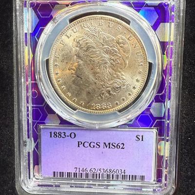 1883-O Morgan Dollar PCGS MS 62 Toning Rainbow Toning On Back