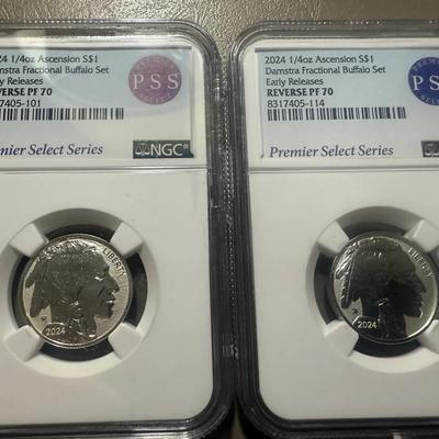 Lot: (2) 2024 Ascension  NGC Reverse PF 70 1/4 Silver Buffalo Early Release 
