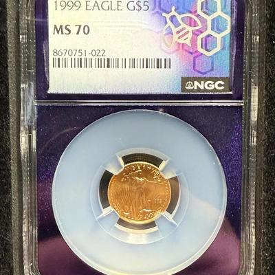 1999 $5 Gold Eagle NGC MS 70 1/10th Oz Gold