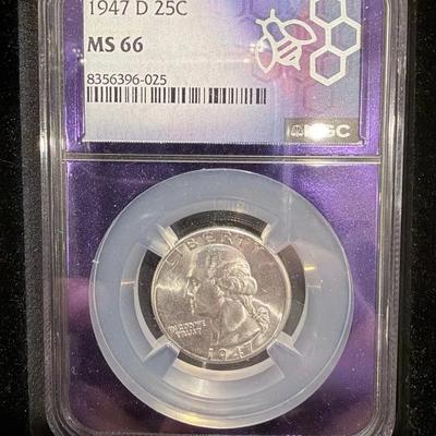 1947 D Washington Quarter (silver) - NGC MS66